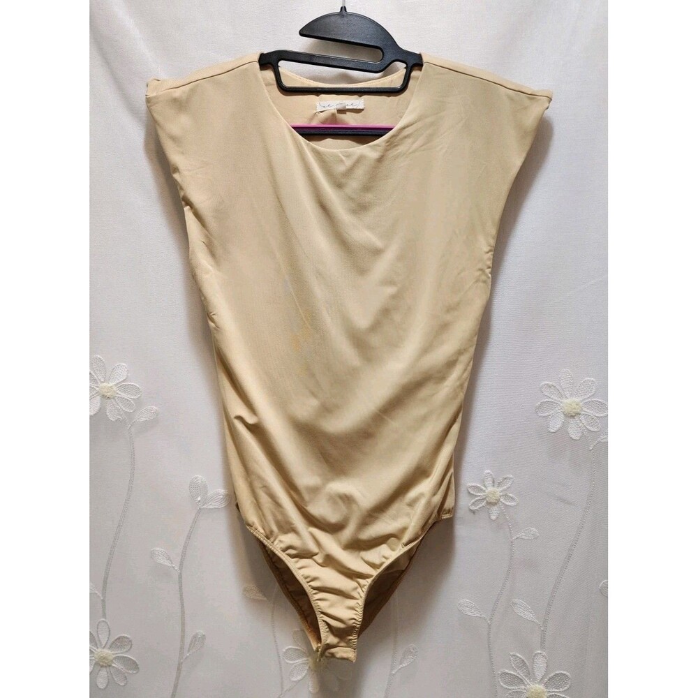 Et Clet Womens Large Beige Bodysuit Stretch Comfy Compression Neutral Minimalist